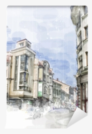 Illustration Of City Street - Watercolor Painting