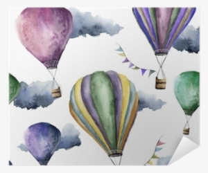 Watercolor Pattern With Bright Hot Air Balloon - Watercolor Painting