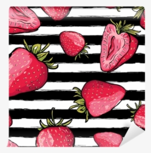 Red Strawberries On Black And White Watercolor Striped - Worek W Truskawki