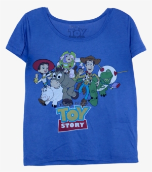 A Blue T-shirt With The Cast Of Toy Story And The Logo - Shirt ...