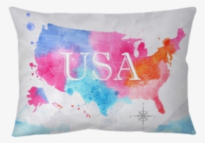 Watercolor Map United States Pink Blue Pillow Cover - Art Print: Anna42f's Ink United States Map, 61x46cm.