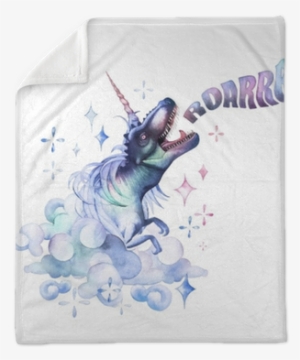 Watercolor Tyrannosaurus With Unicorn Horn And Mane - T Rex Watercolor