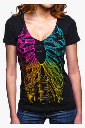 Goodie Two Sleeves Women's Girls Rainbow Rib Cage V - Goodie Two Sleeves Rainbow