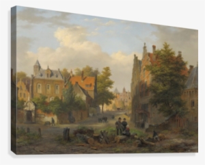 View Of A Town With Figures In Conversation Canvas - View Of A Dutch Town
