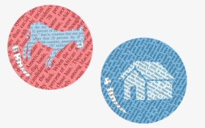 Blue Donkey In Red Bubble, Blue House In Blue Bubble