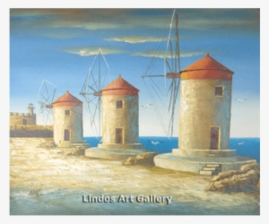Rhodes Windmills Oil Painting - Lindos Art Gallery