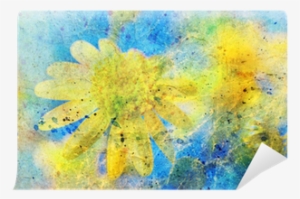 Sunny Yellow Flower And Messy Watercolor Splatter Wall - Komar Wall Mural Xxl