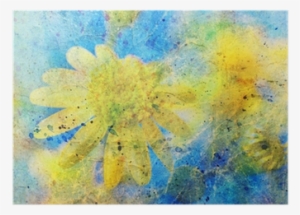 Sunny Yellow Flower And Messy Watercolor Splatter Poster - Komar Wall Mural Xxl