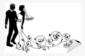 Wedding Couple Bride And Groom Silhouette Wall Mural - Silhouette Clip Art