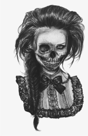 Line Art Halloween Sketch Girl Skull Transprent - Half Skull Face Drawing