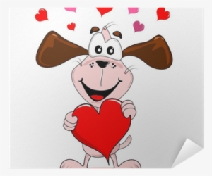 Cartoon Dog Holding A Large Red Love Heart Poster • - New Year 2012 Cartoon