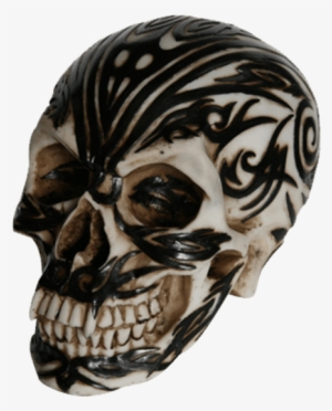 Black And Bone Tribal Skull - Wicked Tribal Tattoo Venom Skull Statue Skeleton Sculpture
