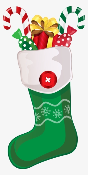 Christmas Green Stocking With Candy Canes Png Clipart - Christmas Socks Clip Art