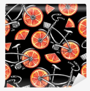 Watercolor Seamless Pattern Bicycles With Grapefruit - Bicycle