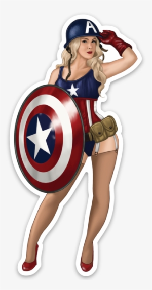 Pinup Captain America Sticker - Pin Up Captain America