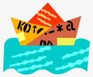 Vector Illustration Of Toy Paper Boat Floats On Water