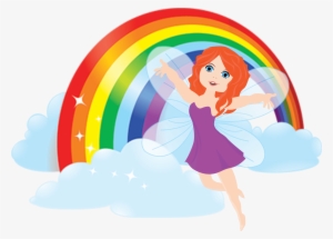 Purple Fairy With Rainbow - Rainbow In White Background