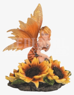 Bashful Sunflower Fairy Statue - Stealstreet Ss-g-91652 Orange Winged Kneeling Fairy