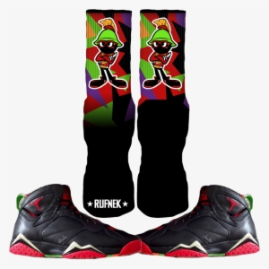 Jordan Marvin The Martian 7s Custom Socks - Jordan Retro 7 "marvin The Martian" Black/university