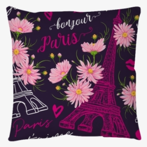 Vintage Seamless Pattern With Eiffel Tower, Kisses, - Torre Eiffel De Flores