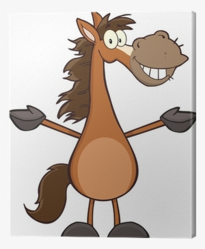 Smiling Horse Cartoon Mascot Character With Open Arms - New Year Horse 2017