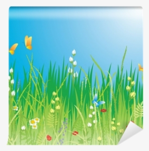 Flowers, Butterflies & Grass - Vector Background ทุ่ง หญ้า ดอกไม้