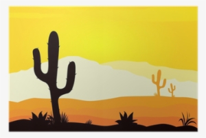 Mexico Desert Sunset With Cactus Plants Silhouette - Mexico Desert