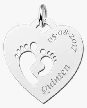 Silver Mom Pendant Heart Shaped With Two Baby Feet - Geboorte Steen In Zilveren Hart