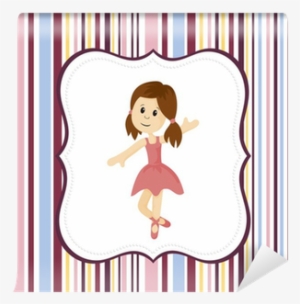 Cute Ballerina Girl With Label Frame On A Stripey Background - Illustration