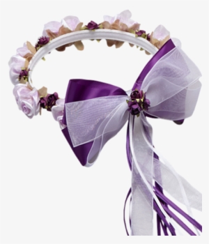 Purple Floral Crown Wreath Handmade With Silk Flowers, - Ribbon