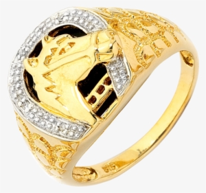Yellow Gold Diamond Set Onyx Horseshoe Signet Ring - Men's Ring