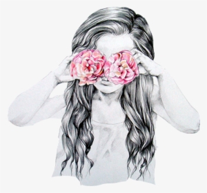 Girl Drawings, Art And, Vintage Girls, Fantasy World, - Girl With Flower Drawing