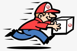 Man Running With A Box To Deliver With A Flash Logo - Courier Service Clipart