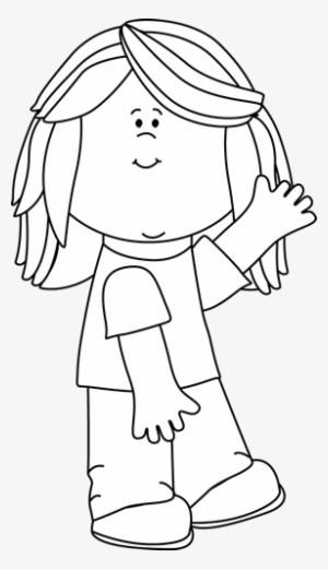 Black And White Girl Waving - Girl And Boy Clipart Black