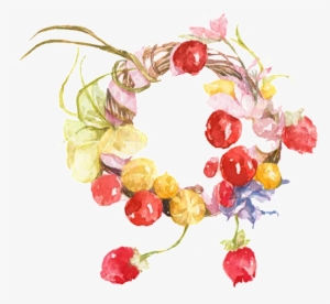 Fresh Watercolor Red Flowers Hand Drawn Wreath Decorative - Wreath