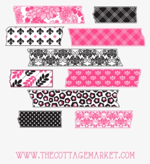 Hot Pink And Toile Digital Washi Tape Collection - Digital Washi Transparent