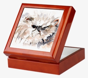 See Persian Cat Keepsake Box Featuring Watercolor Painting - Persian Cat Keepsake Box