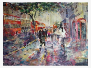 Red London Buses & Phone Boxes Painting - Gallery-wrapped Canvas Art Print 10 X 7 Entitled London