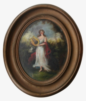 Antique Oil Painting Portrait Goddess Of Music Playing - Art