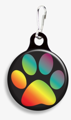 Rainbow Paw Print - Promotional Zoogee 1-1/8 Round Metal Zipper Pull Tag