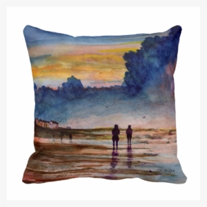 Stormy Sunset Beach Combing Watercolor Seascape Pillow - Beach