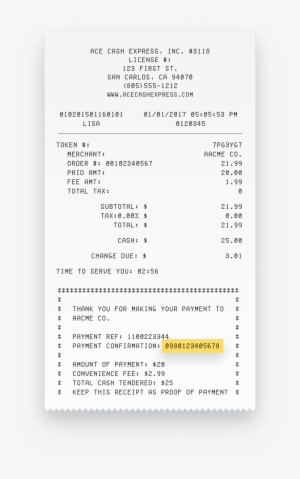 Ace Cash Express Receipt