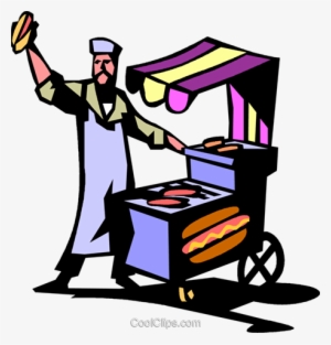 Hotdog Vendor Royalty Free Vector Clip Art Illustration - Selling Hot Dogs