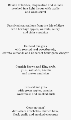 Menus Restaurant Gordon Ramsay - Fine Dining