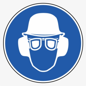 Wear Hard Hat, Eye & Ear Protection Label - Gehoorbescherming Verplicht