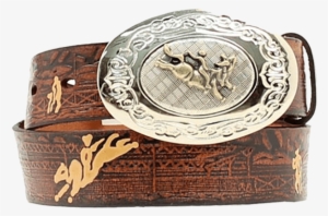 Nocona Boy's Bull Rider Cowboy Design Belt Brown 18