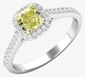 A Stunning Cushion Cut Yellow Diamond Halo Style Ring - Yellow Diamond Platinum Ring Uk