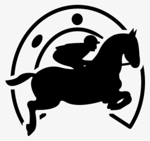 Jumping Horse With Jockey In Front Of A Horseshoe Vector - Horse Race Icon Png