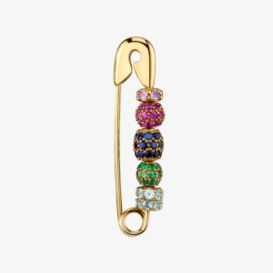 Pave Beaded Safety Pin Earring - Pave Beaded Safety Pin Earring #1 14k Yellow Gold Ruby,
