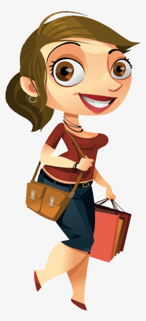 Cartoon Pretty Woman Walking With Shopping Bags - Animated Woman Walking Png